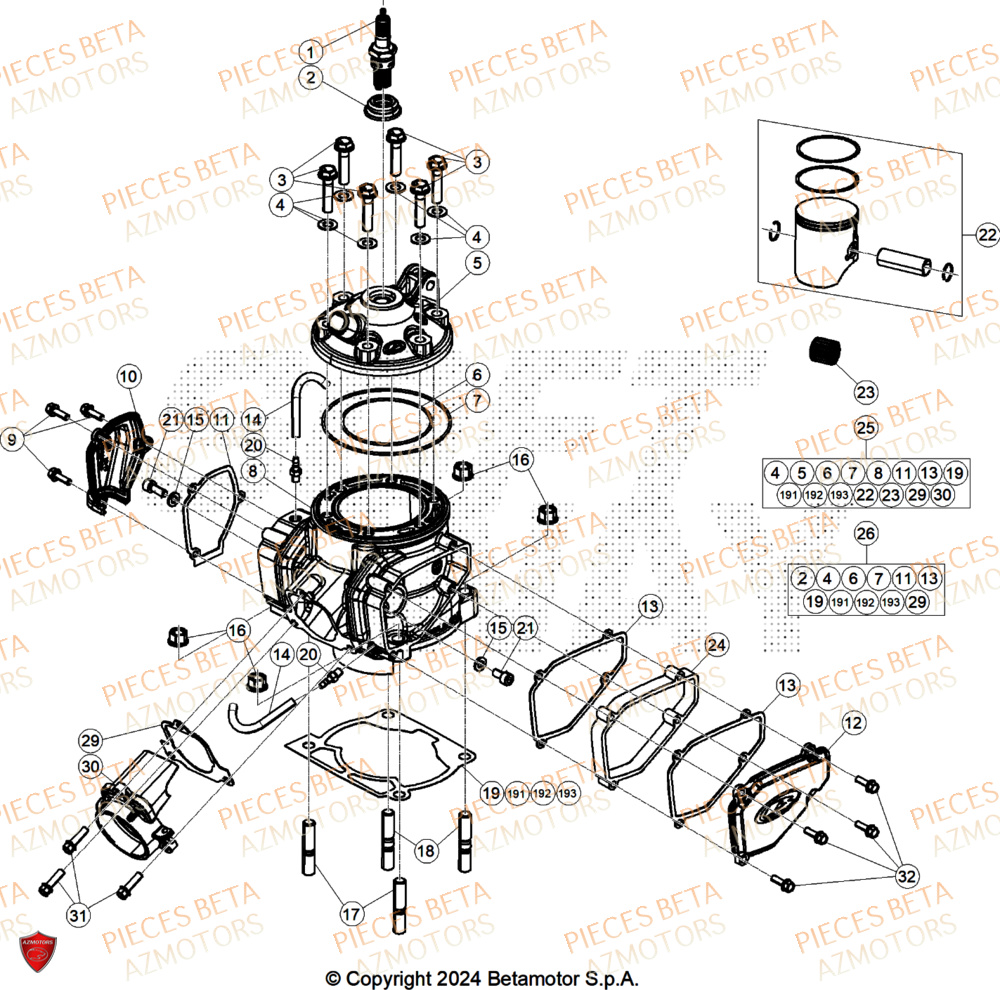 Cylindre BETA Pieces BETA CROSS RX 300 2T - (2025)