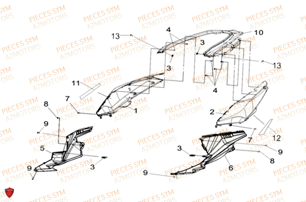 Carenages Lateraux SYM Pièces CRUISYM 125I ABS EURO 4 - LV12W1-EU (2018-2019)