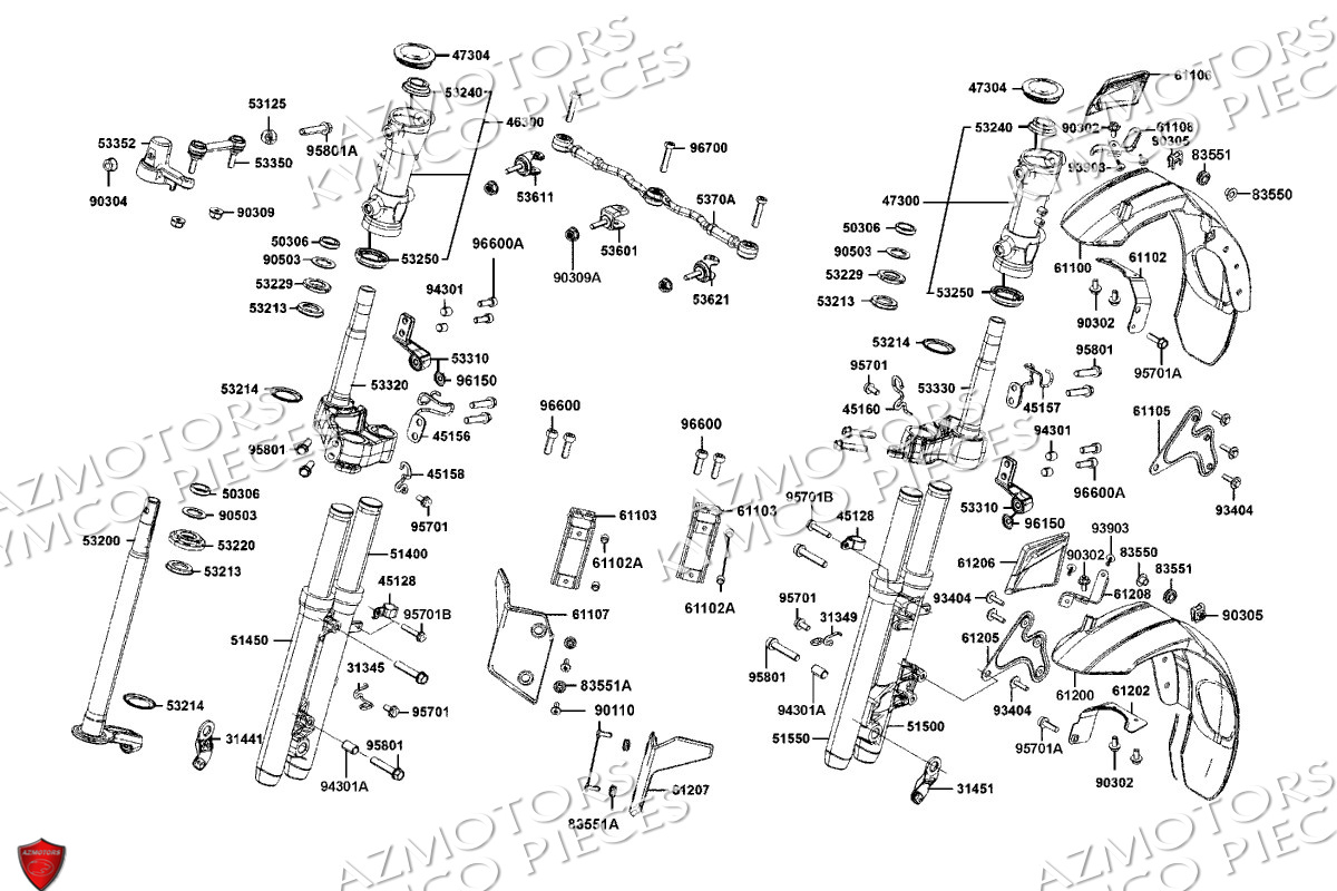 Fourche Garde Boue Avant KYMCO Pièces Scooter CV3 550 4T EURO5 (SBA1CC)