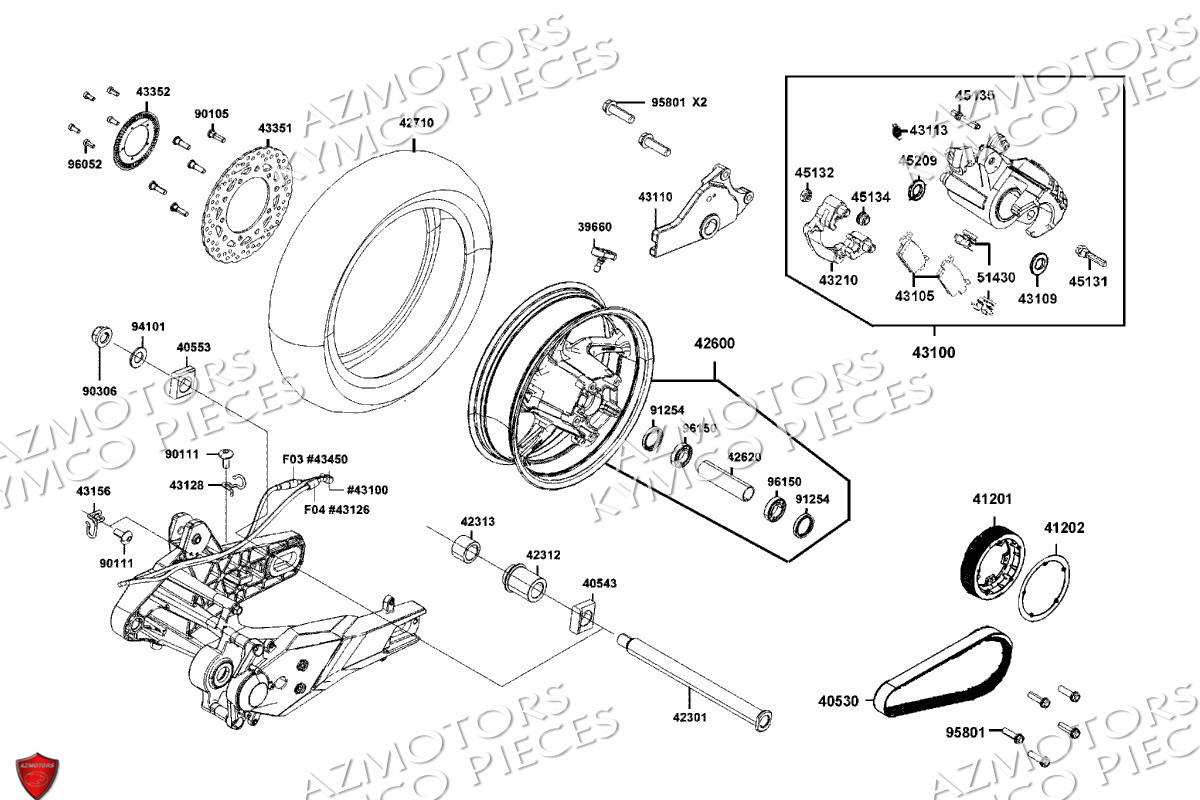 Roue Arriere KYMCO Pièces Scooter CV3 550 4T EURO5 (SBA1CC)