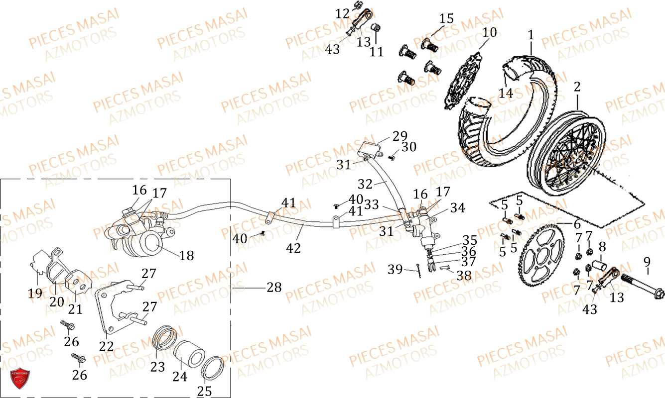 Roue Arriere MASAI Pièces Moto DARK ROD 125cc