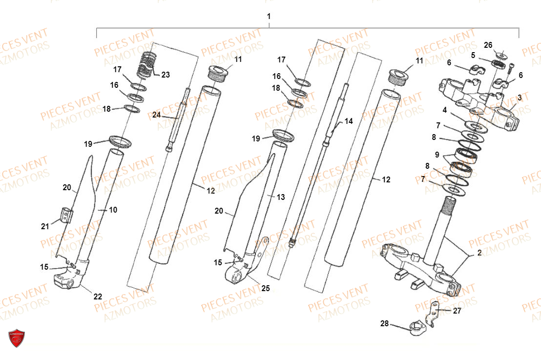 Fourche VENT Pièces Vent Motard DERAPAGE RR 50cc - 2019 (VERSION FOURCHE ALUMINIUM)