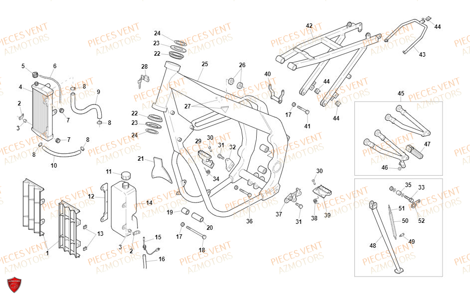 Chassis VENT Pièces Vent Motard DERAPAGE RR 50cc - 2020 (VERSION FOURCHE ALUMINIUM)