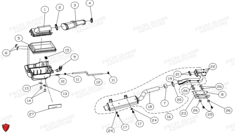 Echappement Filtre A Air DINLI Pièces Quad DL901 Avant 2007