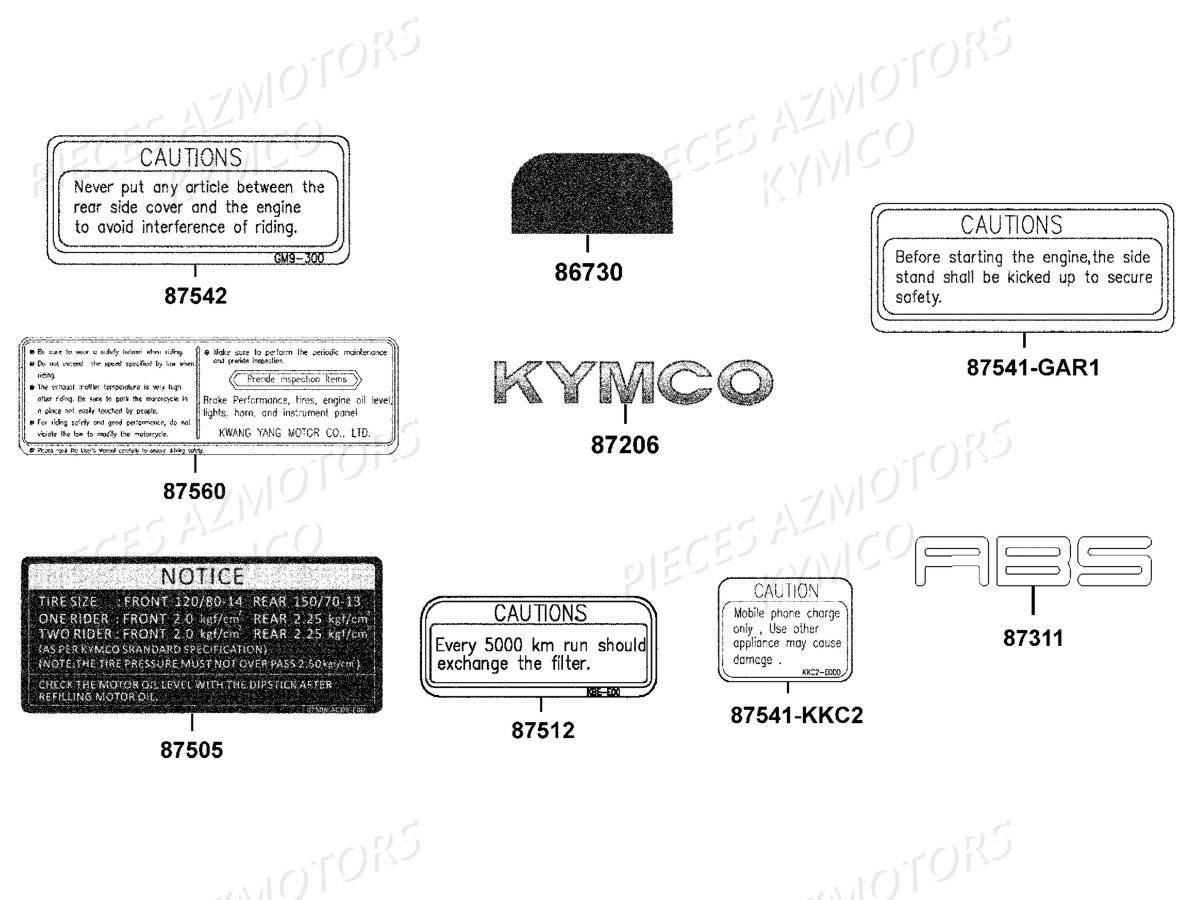Label De Securite KYMCO Pieces DOWNTOWN 350I ABS EURO 3 (SK64CB)