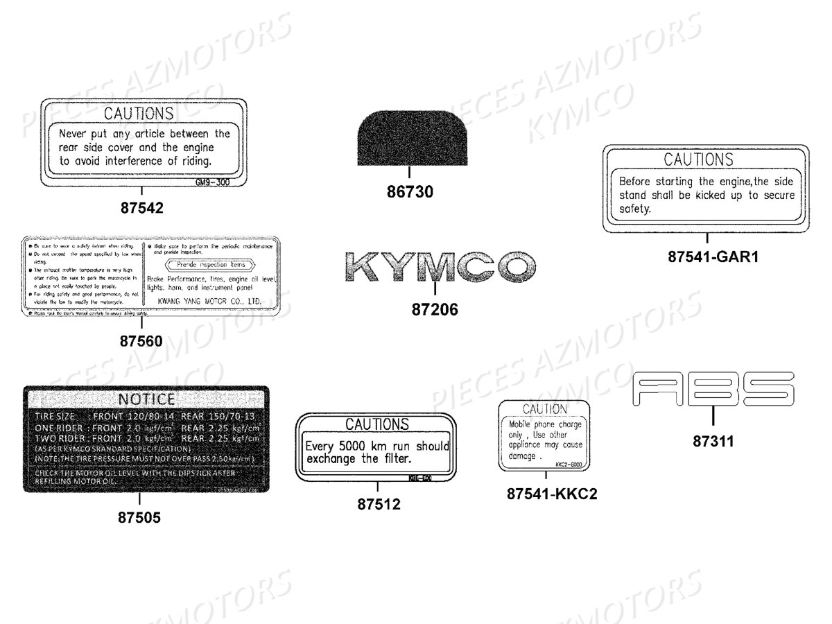 Label De Securite KYMCO Pieces DOWNTOWN 350I ABS EURO4 (SK64GA)