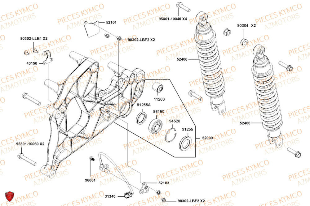 Amortisseur KYMCO PIECES DOWNTOWN GT 350i EURO 5+ (SK64JA)