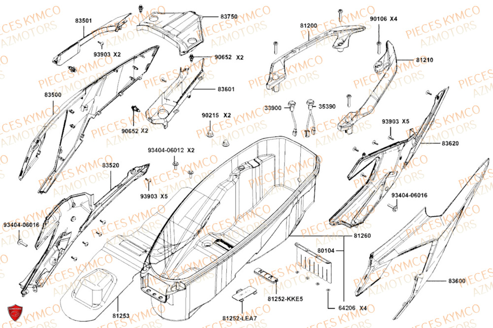 Carenages Arriere KYMCO PIECES DOWNTOWN GT 350i EURO 5+ (SK64JA)