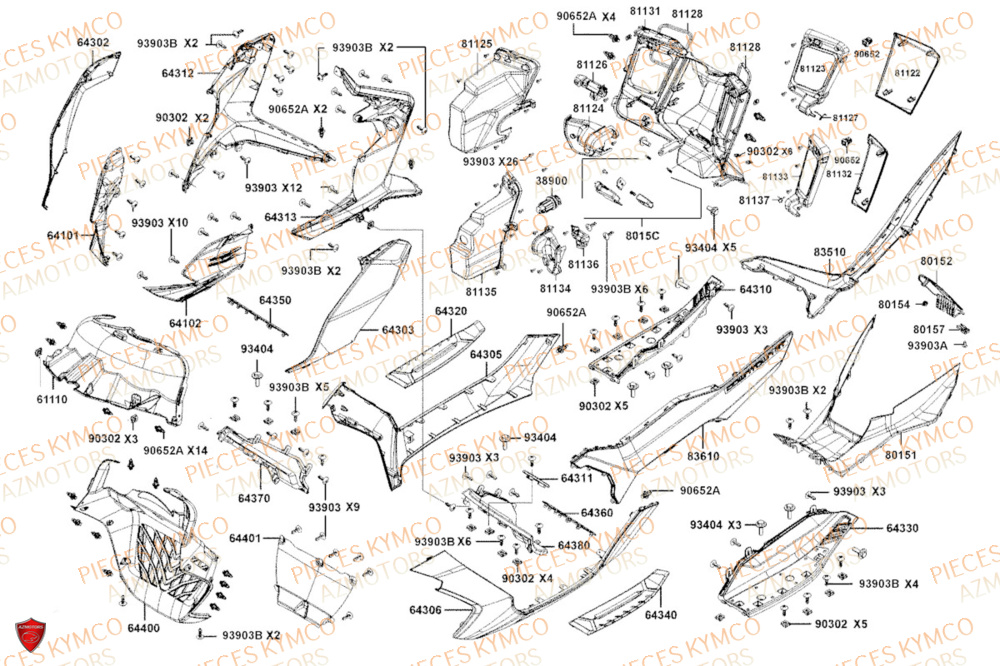 Carenages Avant KYMCO PIECES DOWNTOWN GT 350i EURO 5+ (SK64JA)