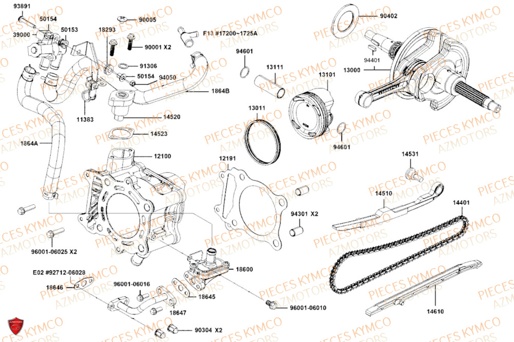 Cylindre KYMCO PIECES DOWNTOWN GT 350i EURO 5+ (SK64JA)