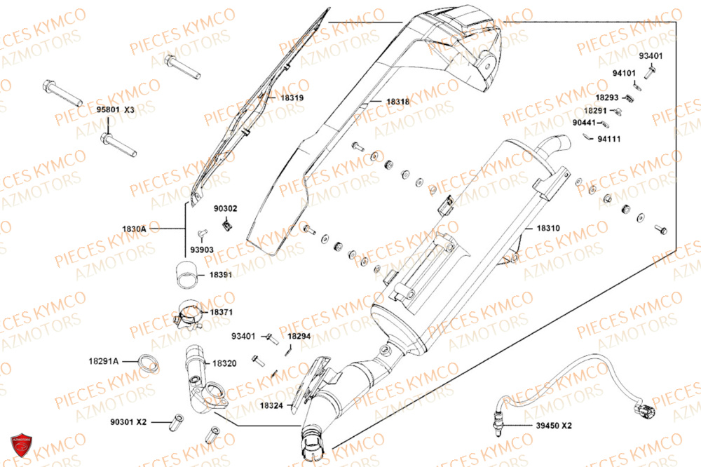 Echappement KYMCO PIECES DOWNTOWN GT 350i EURO 5+ (SK64JA)