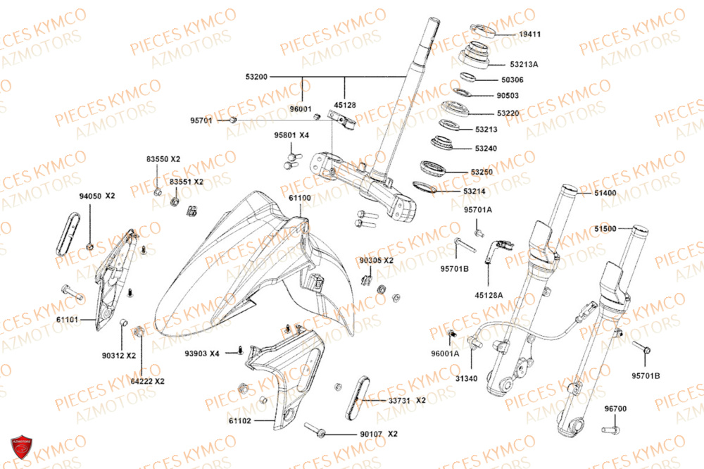 Fourche KYMCO PIECES DOWNTOWN GT 350i EURO 5+ (SK64JA)