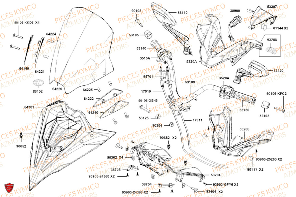 Guidon KYMCO PIECES DOWNTOWN GT 350i EURO 5+ (SK64JA)