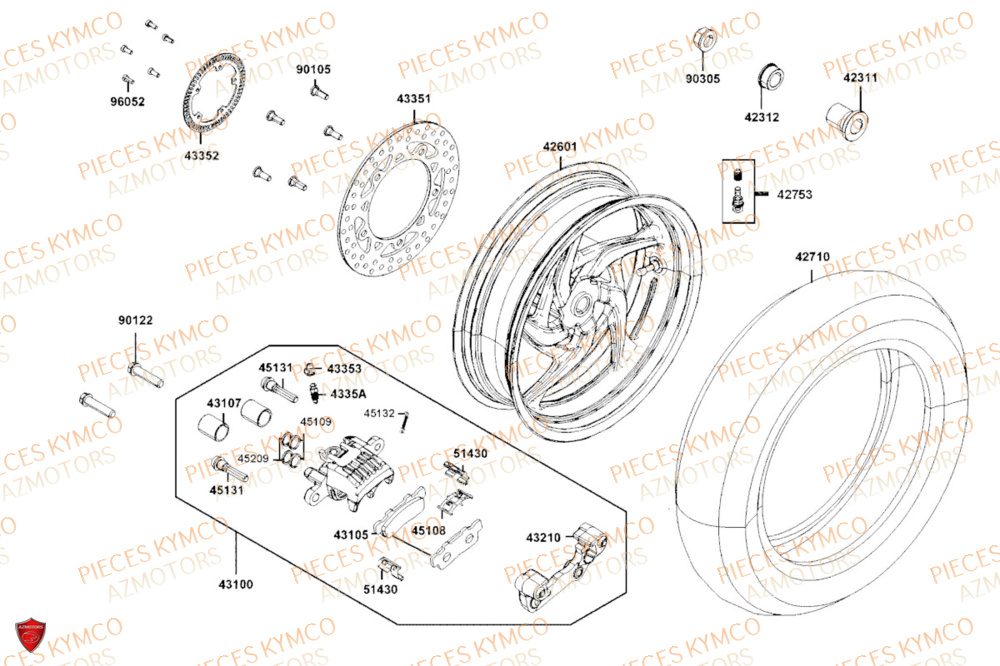 Roue Arriere KYMCO PIECES DOWNTOWN GT 350i EURO 5+ (SK64JA)