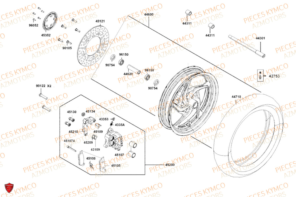 Roue Avant KYMCO PIECES DOWNTOWN GT 350i EURO 5+ (SK64JA)