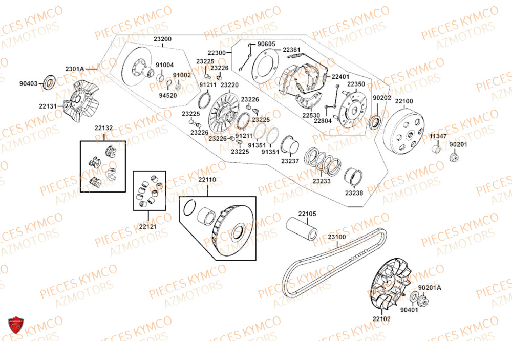 Variateur KYMCO PIECES DOWNTOWN GT 350i EURO 5+ (SK64JA)