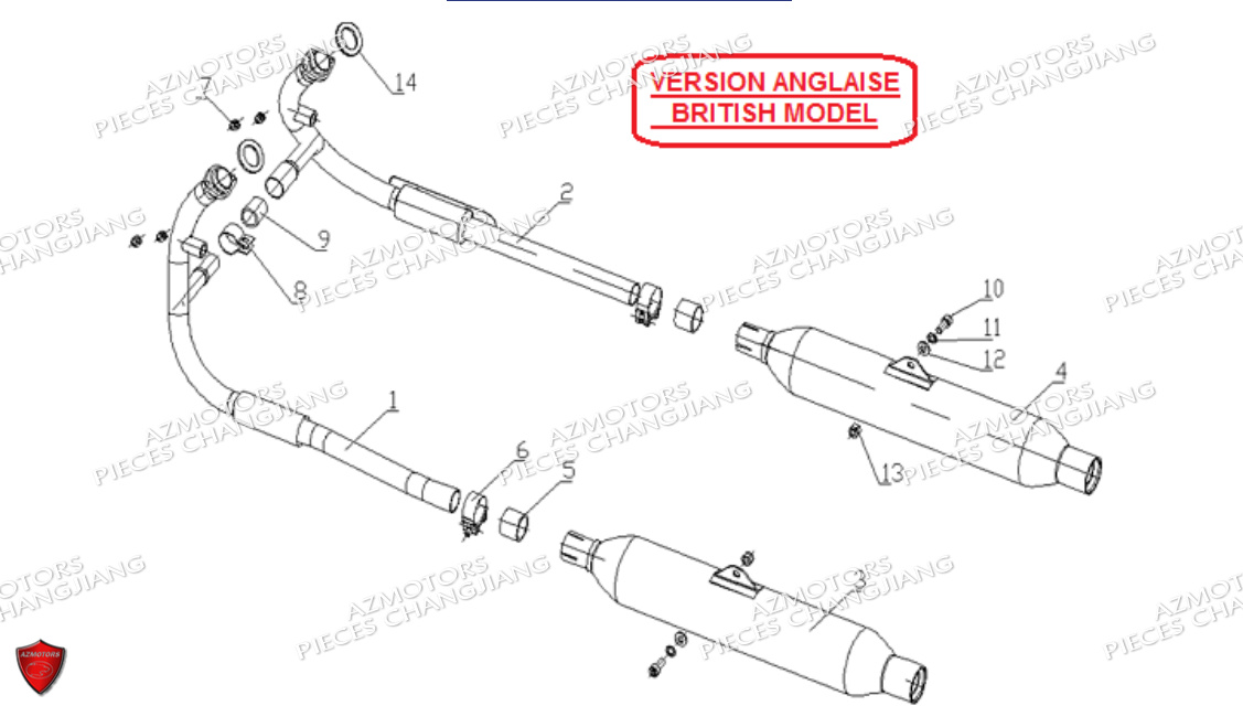 Echappement Angleterre CHANGJIANG Pieces SIDE-CAR CHANGJIANG CJ 650 DYNASTY EURO5