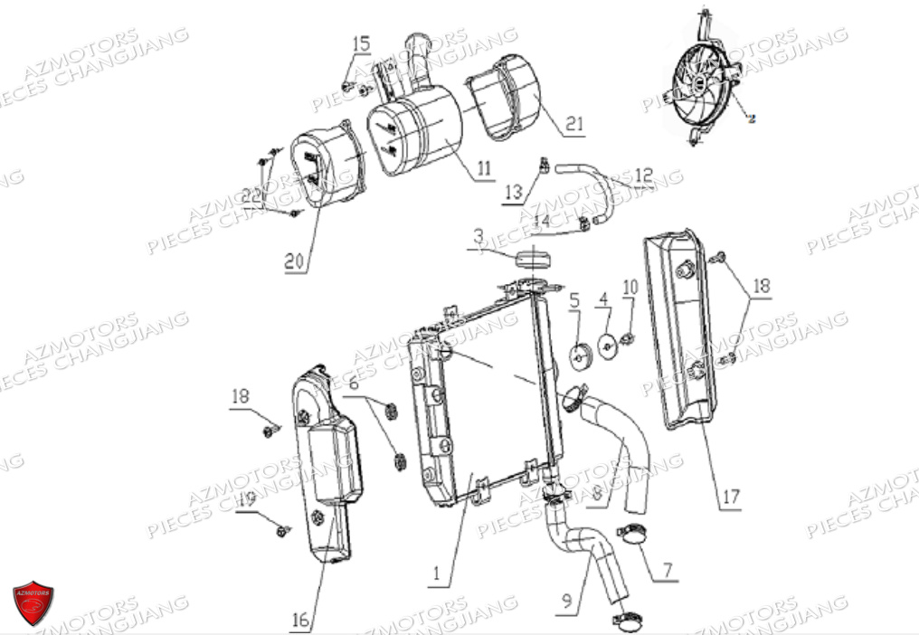 Refroidissement Cj650 CHANGJIANG Pieces SIDE-CAR CHANGJIANG CJ 650 DYNASTY EURO5