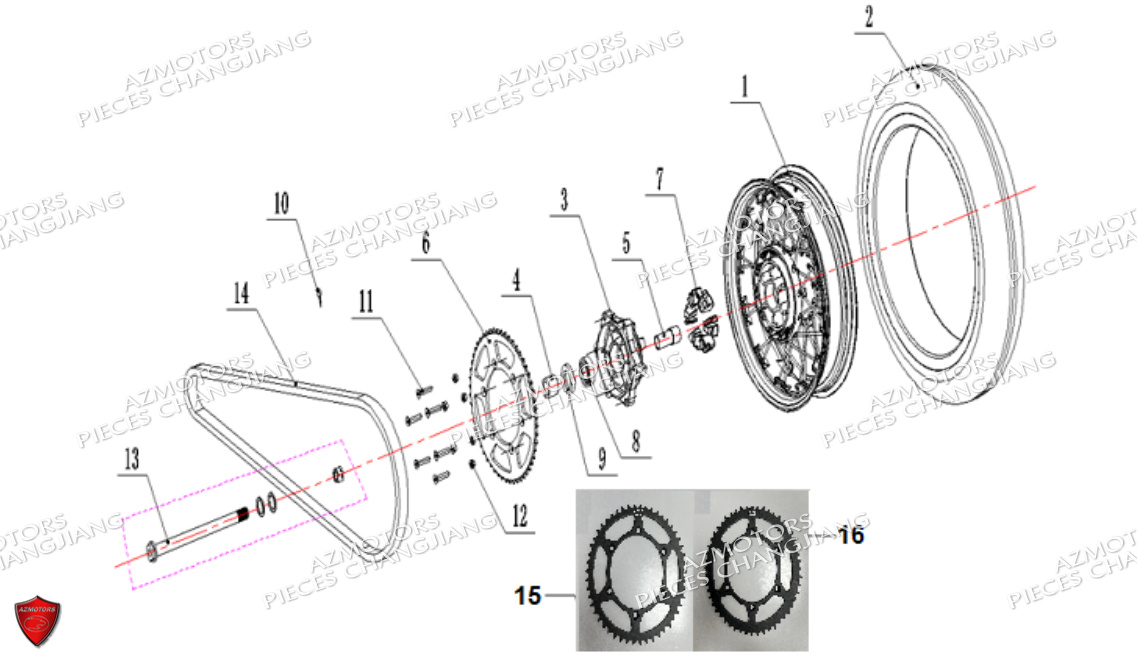 Roue Arriere CHANGJIANG Pieces SIDE-CAR CHANGJIANG CJ 650 DYNASTY EURO5