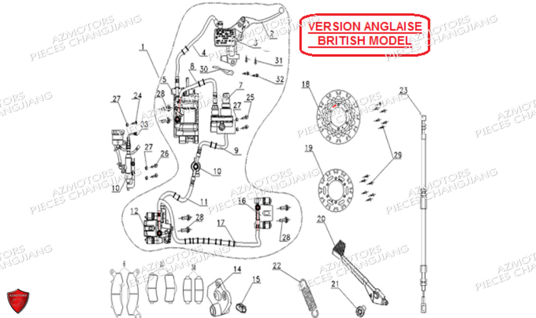 Systeme De Frein Angleterre CHANGJIANG Pieces SIDE-CAR CHANGJIANG CJ 650 DYNASTY EURO5