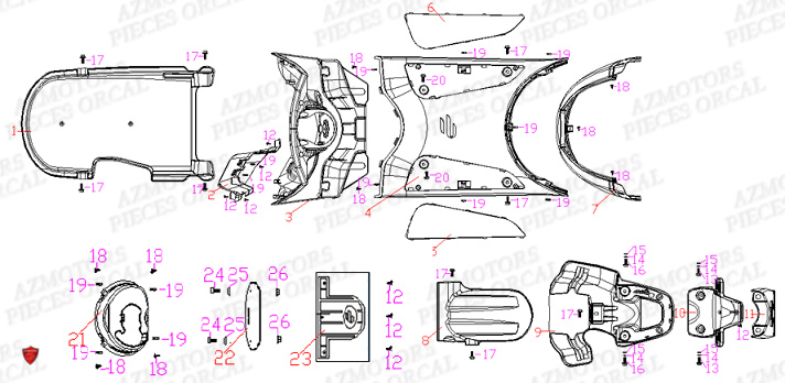 Carrosserie Plancher ORCAL Pieces Orcal scooter ECOOTER E2 MAX 3KW