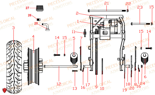 TRAIN ARRIERE ORCAL ECOOTER E3 3KW