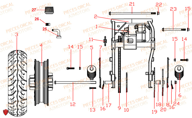 Train Arriere ORCAL Pieces Orcal scooter ECOOTER E3-R 7Kw