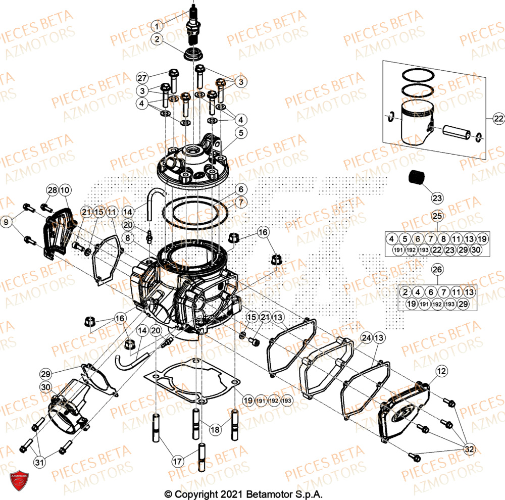 Cylindre Culasse Distribution BETA Pieces BETA ENDURO RR 300 2T - (2024)