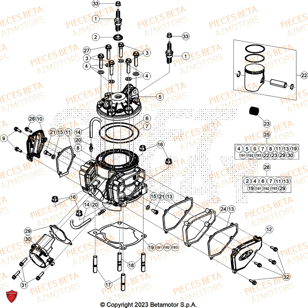 Cylindre Culasse Distribution BETA Pieces BETA ENDURO RR 300 2T RACING - (2024)