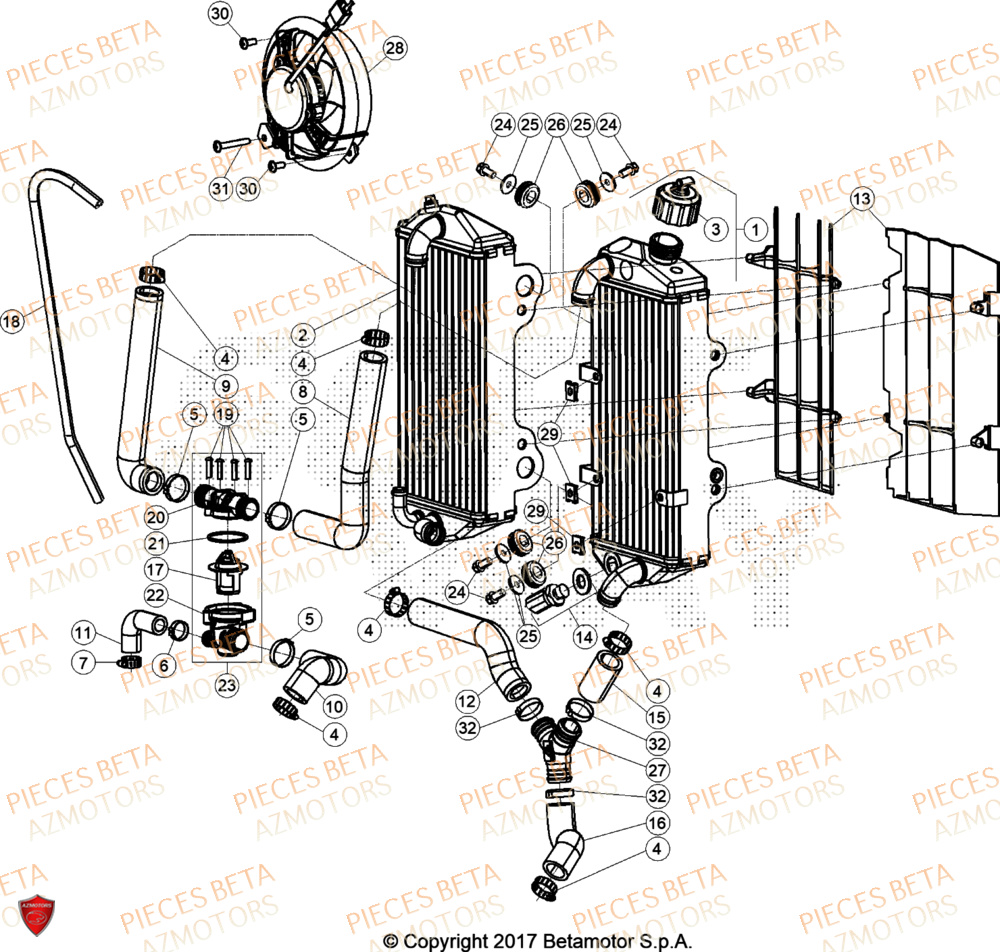 Radiateur BETA Pieces BETA ENDURO XTRAINER 300 2T - (2024)