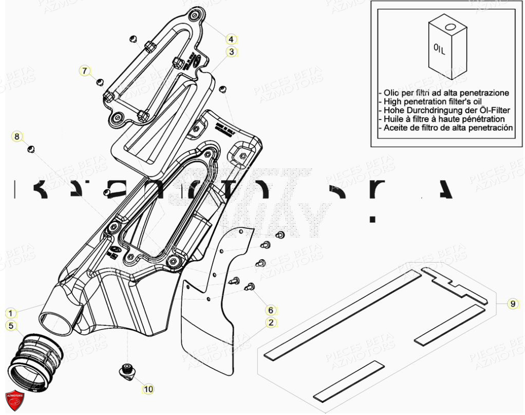 FILTRE A AIR EN EPONGE ORIGINE BETA pour BOITIER DU FILTRE de EVO 125 2T FACTORY 2017