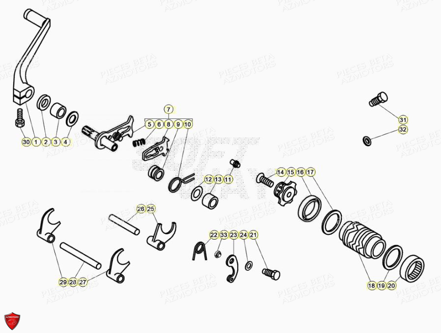 Commande Boite Levier De Vitesses BETA Pièces BETA EVO 2T -125CC- FACTORY - (2020)