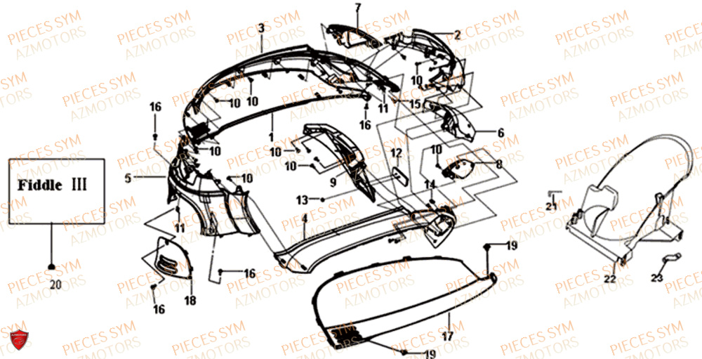 Carenages Lateraux SYM Pièces FIDDLE III 125I - XA12W4-EU (2017-2020)