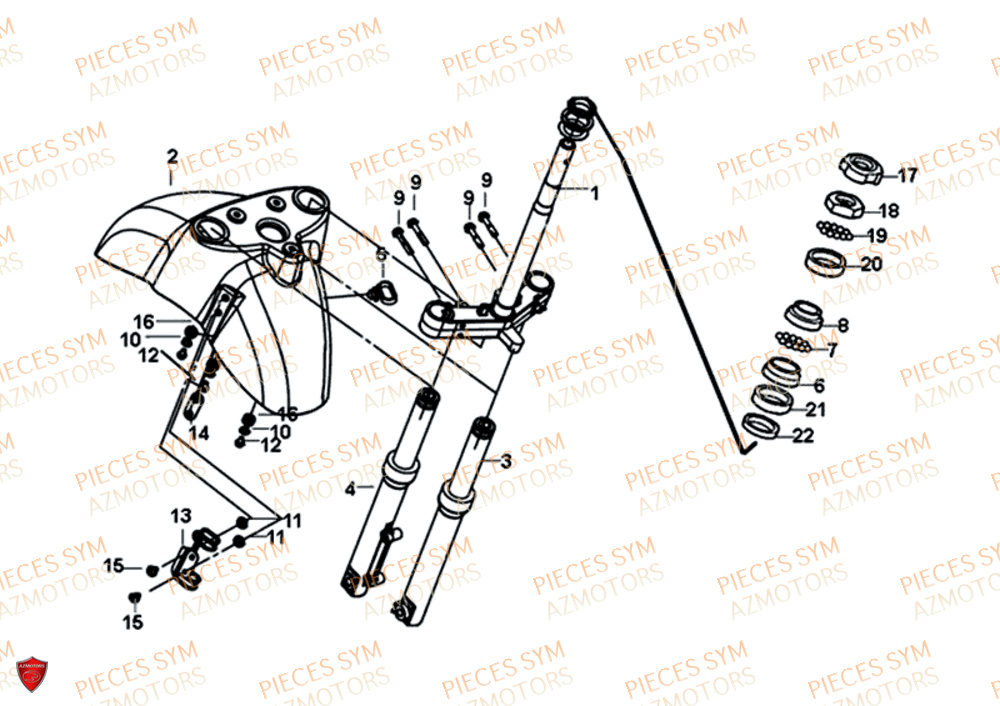 Colonne De Direction SYM Pièces FIDDLE III 125I - XA12W4-EU (2017-2020)