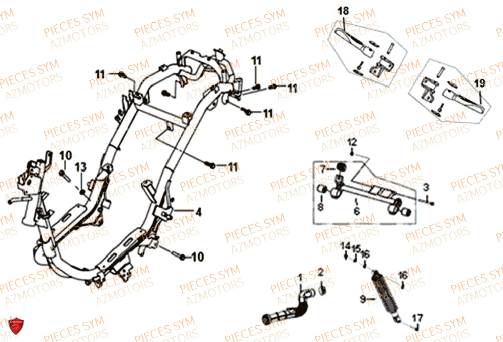 Cadre SYM Pièces FIDDLE III 125I EURO 4 - XA12W2-EU (2017-2020)