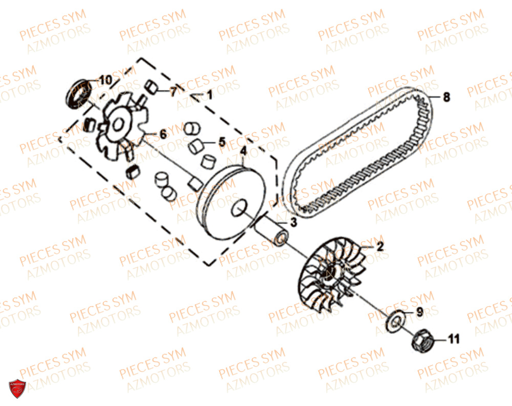 Variateur SYM Pièces FIDDLE III 125I EURO 4 - XA12W2-EU (2017-2020)