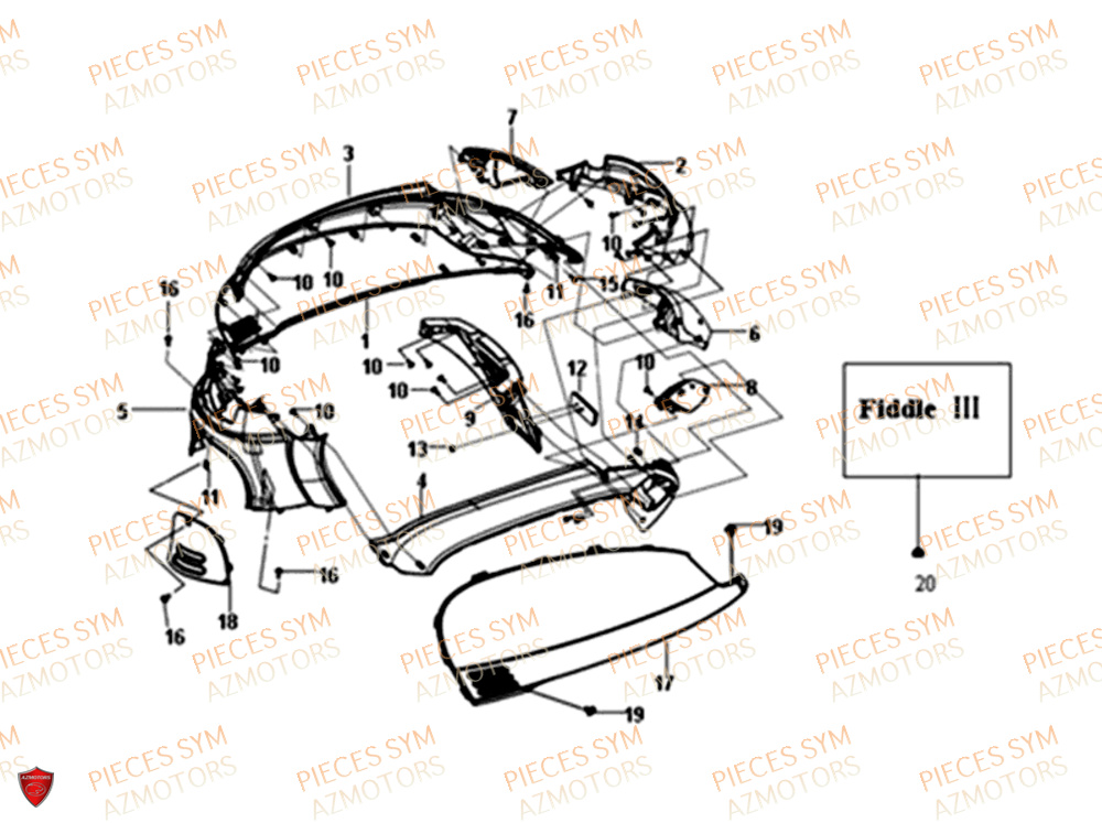 Carrosserie Lateral SYM Pièces FIDDLE III 50 - XA05W5-EU (2019-2020)