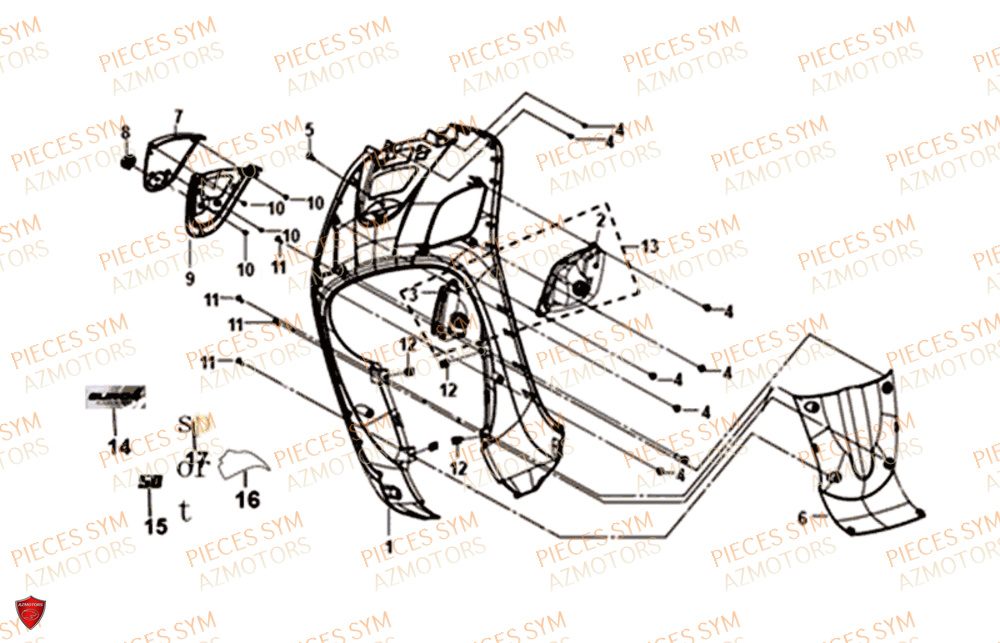 Tablier Avant SYM Pièces FIDDLE III 50 - XA05W5-EU (2019-2020)