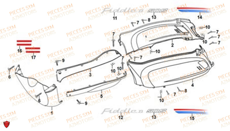 Carenage Lateral SYM Pièces FIDDLE II 50 - AF05W4-EU (2019-2020)