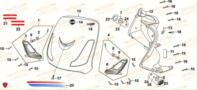 Face Avant SYM Pièces FIDDLE II 50 - AF05W4-EU (2019-2020)