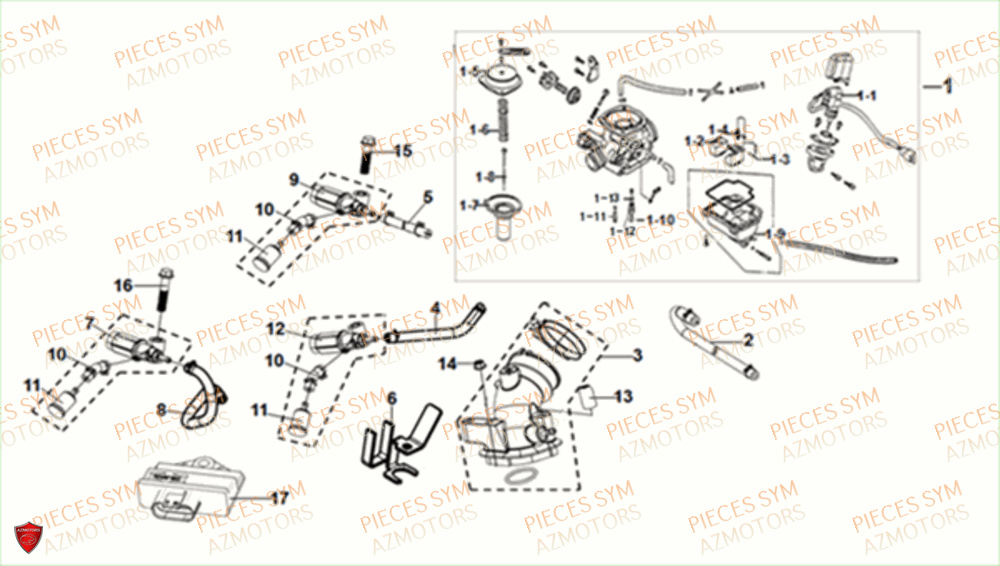 Carburateur SYM Pièces FIDDLE II 50 E5 - AF05W5-EU (2021)