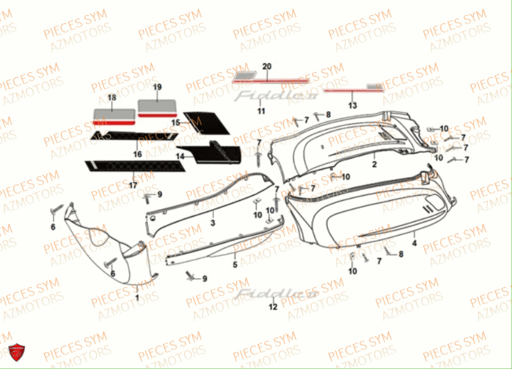 Carenage Lateral SYM Pièces FIDDLE II 50 E5 - AF05W5-EU (2021)