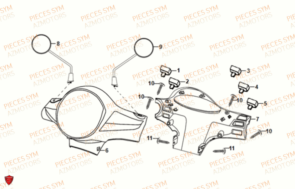 Couvre Guidon SYM Pièces FIDDLE II 50 E5 - AF05W5-EU (2021)