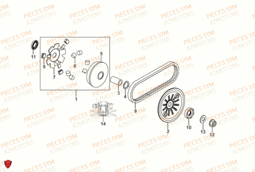 Variateur SYM Pièces FIDDLE II 50 E5 - AF05W5-EU (2021)