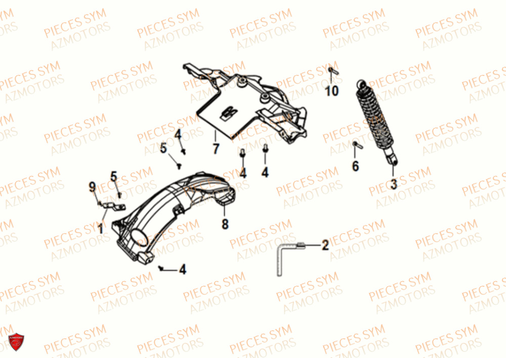 Amortisseur SYM Pièces FIDDLE IV 50 E5 - XG05W1-EU (2021)