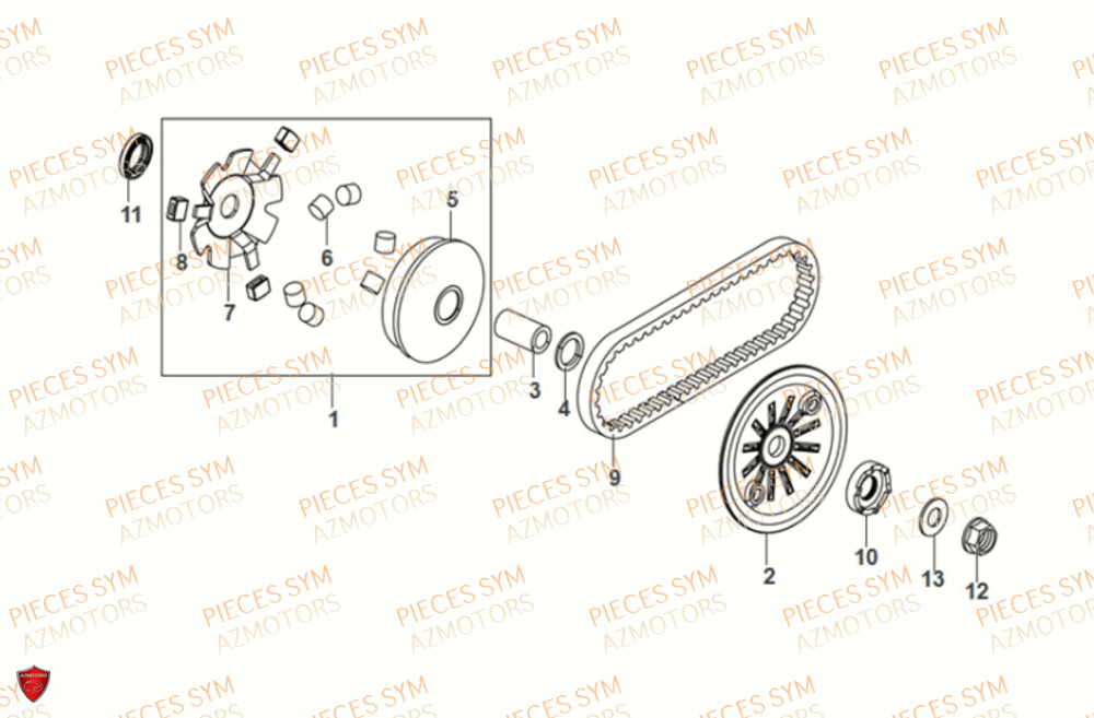 Variateur SYM Pièces FIDDLE IV 50 E5 - XG05W1-EU (2021)