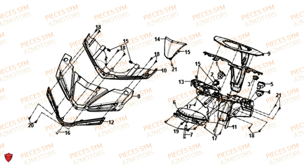 Carenage Guidon SYM Pièces FNX 125 EURO 4 - GC12G1-EU (2019)