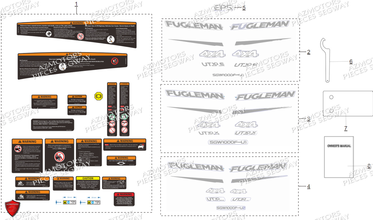 Autocollants Outils SEGWAY Pièces SSV FUGLEMAN UT10