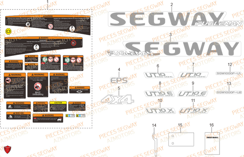 Autocollants Outils SEGWAY Pièces SSV FUGLEMAN UT10 2024