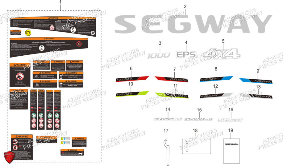 Autocollants Outils SEGWAY Pièces SSV FUGLEMAN UT10 CREW